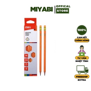 Bút chì gỗ 2b deli lục giác- có tẩy E37000 - Bút chì lục giác cao cấp văn phòng phẩm - MIYABI STORE