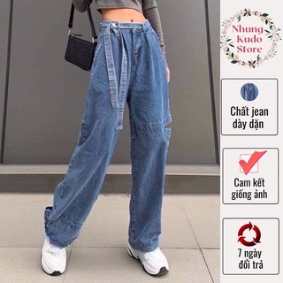 Quần jeans quần bò rách gối ống rộng phong cách cá tính Nhungkudo