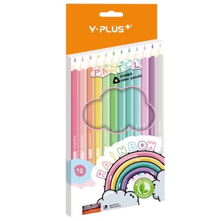 Bút chì màu gỗ Jumbo Rainbowl Yplus 12 màu pastel kèm chuốt PC2003