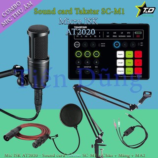 Bộ Mic Thu Âm ISK AT2020 Và Sound Card SC M1 Hỗ Trợ Nguồn 48v Dây Livestream MA2 Chân Kẹp Màng Lọc
