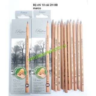 Bộ 10 bút chì marco vẽ đậm nhạt từ 2H-8B-chì đen marco