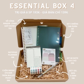 Essential Box Ver. 4 - Stationery Gift Box - Sổ Còng Binder, Planner, Tab Phân Trang, Sticker Tròn, Note, Gel Đen 0.5mm