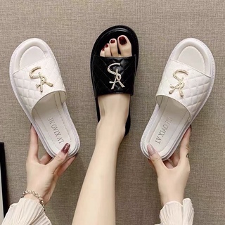 Dép nữ bánh mỳ  hàng quảng châu Y S- Y S, chữ CN 2 màu đen, trắng