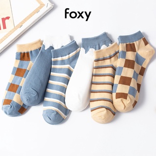 Tất Nữ Cổ Ngắn Vớ Nữ Cổ Ngắn Hàn Quốc Cao Cấp Kẻ Sọc Caro Foxy - FOS002