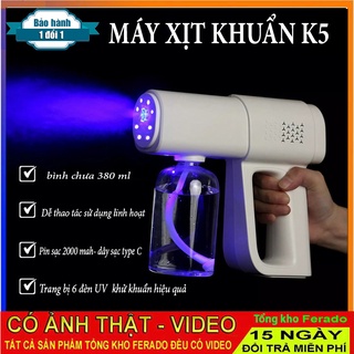 Máy Phun Xịt Khử khuẩn Sát Trùng Nano Cầm Tay K5 Pro Hàng Chuẩn In Laser 8 Mắt UV, phun xa 1.5m Loại Mới