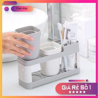 Kệ đựng bàn chải đánh răng kệ đựng đồ nhà vệ sinh kèm 2 ly để bàn chải đánh răng chất liệu nhựa