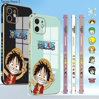 Tecno Pova 3 2 Neo Spark Camon 18 5 6 7 7T 8C Pro Air Go 2020 For Phone Case Soft Casing Silicone Cartoon Happy Luffy Electroplating Full Cover Shockproof TPU Cases