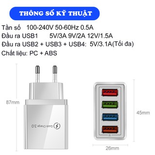 Củ Sạc Samsung Iphone Sạc Nhanh Với 4 Cổng USB 5V3A Tiêu Chuẩn Châu Âu