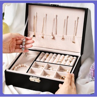 Hộp bày đồng hồ, hoa tai, trang sức 2 tầng bằng da cao cấp - Khay đựng trang sức đẹp - Quà tặng sang trọng ý nghĩa