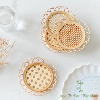 Lót ly, lót cốc mây hoa đan mắt cáo decor chụp hình