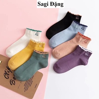 Tất nữ cổ ngắn, tất vớ cổ thấp vải cotton co dãn vintage Hàn Quốc nhiều màu