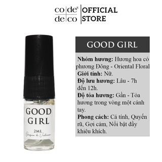 Tinh Dầu Nước Hoa Code Deco Good Girl Cá Tính, Ngọt Ngào, Gợi Cảm 2ml