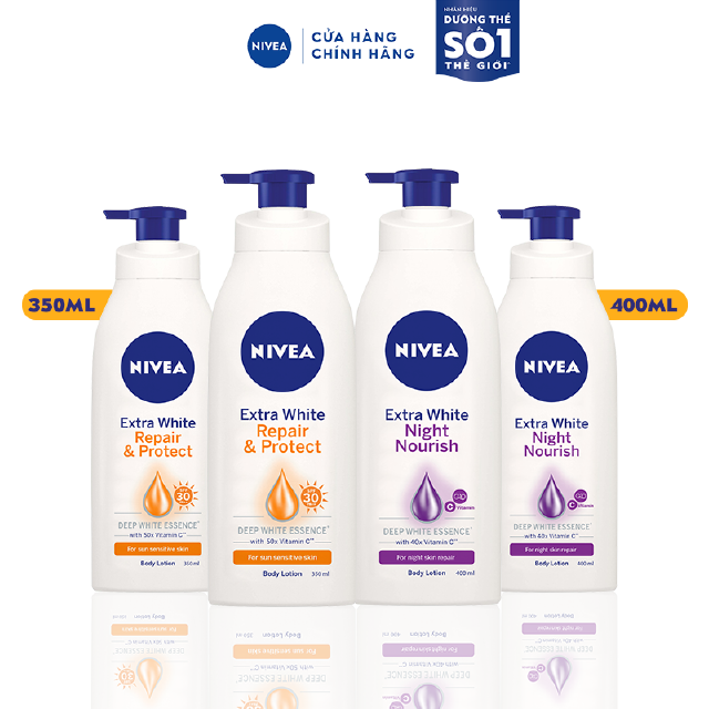 Bộ 4 Sữa dưỡng thể trắng da Ngày &amp; Đêm NIVEA ( 350ml/2 chai + 400ml/2 chai )