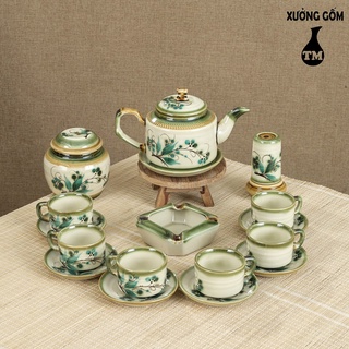 Bộ Ấm Chén Pha Uống Trà Xưởng Gốm TM Bát Tràng Họa Tiết Vẽ Tay – Dáng Ấm Vai Vuông Độc Đáo (Chưa bao gồm phụ kiện)