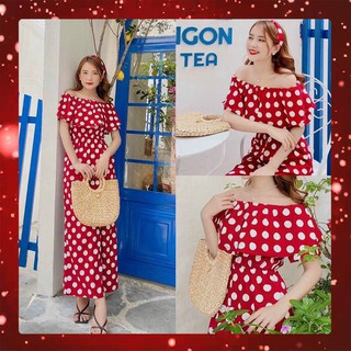Jum Đẹp - Jum Bèo Chấm Bi Trễ Vai Có Mút Ngực - Thời Trang Dressery Store