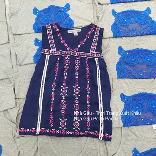 BÉ GÁI - Áo tank họa tiết retro màu xanh đậm 03190422