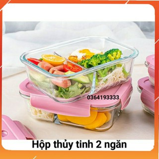Hộp đựng cơm chia 2 ngăn thủy tinh | Hộp thủy tinh đựng thức ăn chia ngăn