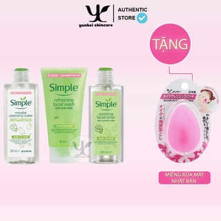 COMBO Làm Sạch Dịu Nhẹ Simple Tẩy Trang - Sữa Rửa Mặt - Nước Hoa Hồng
