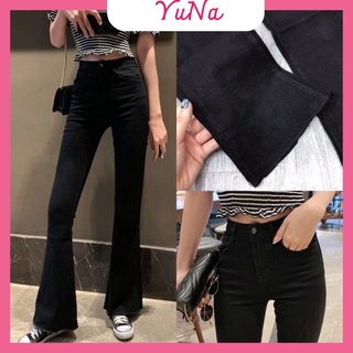 Quần ống loe nữ Maika jean giấy cạp cao co dãn bốn chiều siêu hách dáng chân dài miên man, phụ kiện thời trang nữ YUNA