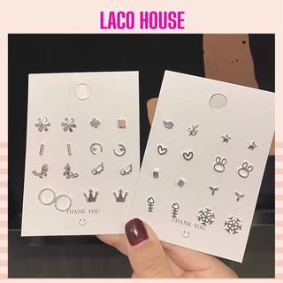 (Bạc 925) Set 8 đôi bông tai nữ mạc bạc 925 cao cấp lacohouse BT02