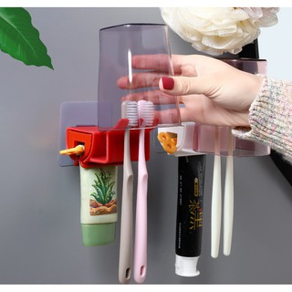 Dụng Cụ Nặn Kem Đánh Răng Dán Tường Kiêm Giá Treo Bàn Chải 2 Trong 1