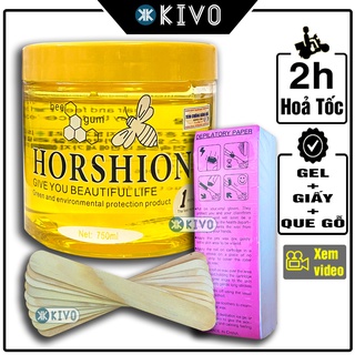 Gel Wax Lông Mật Ong Horshion 750ml + Giấy Wax Lông 100 TỜ + Que - Wax Lông Nách,Tay,Chân,Mặt kivo.