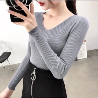 Áo len nữ dệt kim dài tay cổ tim bais nhiều màu