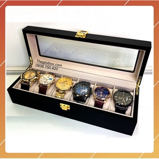 Hộp Đựng Đồng Hồ 6 Ngăn Bằng Gỗ - Khay Để Đồng Hồ 6 Chiếc Có Nắp Chống Bụi