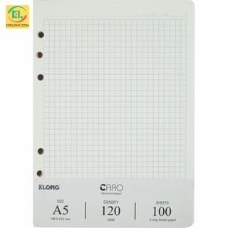 Ruột sổ còng A5 caro ô vuông 100 tờ giấy dày dặn, giấy refill binder KLong MS 996
