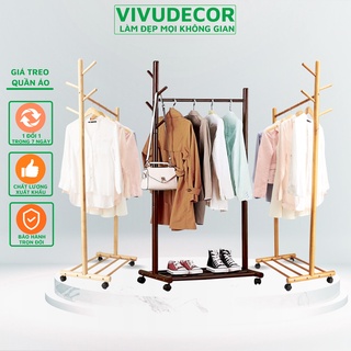 Giá Treo Quần Áo 100% Gỗ Tự Nhiên Vivudecor, Kệ Treo Quần Áo 2 Tầng 4 Nhánh Lắp Ráp Dễ Dàng Xuất Khẩu Hàn Quốc.
