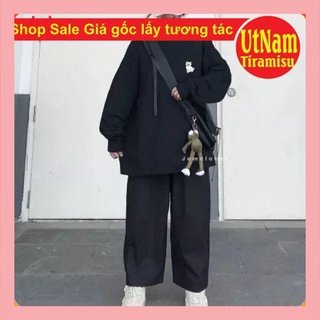 Bộ Set nữ Quần ống rộng vải sạn + Áo Sweater  mèo con Unisex Nỉ lót bông chuẩn ảnh - Bộ Nỉ Đôi - Set Nỉ Đẹp HotTrend