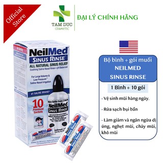 Bộ bình rửa mũi NEILMED SINUS RINSE kèm 10 gói muối [Nelmed, neomed, nelmet]