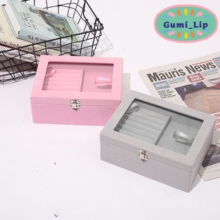Hộp đựng trang sức bọc nhung kính trong suốt 2 tầng cao cấp 20,5x15,5x8,5cm