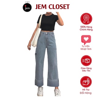 Quần Jeans Nữ JEMCLOSET Gập Ống Suông Viền Rách Phong Cách Trẻ Trung Mẫu Hot - 2162
