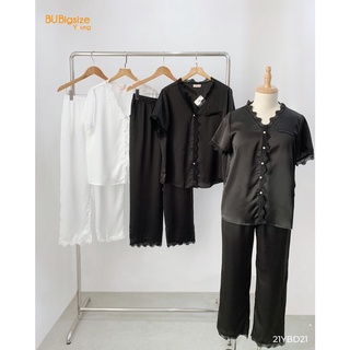 Bộ đồ ngủ cộc tay, quần dài phối ren BIGSIZE (55kg đến 95kg) - 21YBD21 - [BU Bigsize Young]