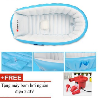 Chậu tắm hơi cho bé 90x65x30cm Xanh + tặng máy bơm hơi 220V - HanruiOffical