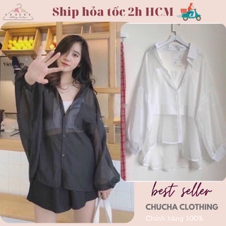 [Mã SKAMFSW175 giảm 10K đơn 50K] Áo khoác Sơ mi voan mỏng xuyên thấu, áo đi biển (kèm áo hai dây)-CHUCHALOTHING