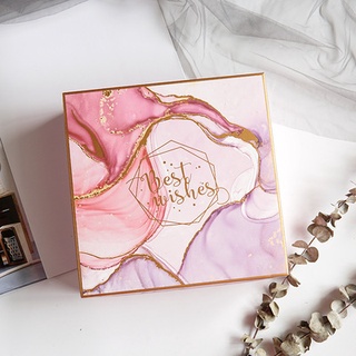 Hộp quà Best Wishes Vân Hồng - Tím 18x18x7cm đựng mỹ phẩm quà tặng và túi quà cũng bộ