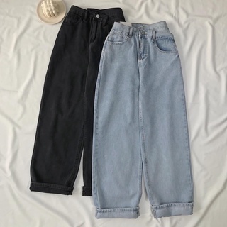 Quần Jeans Nữ Ống Suông Cạp Đỉa JEM CLOSET Quần Baggy SEFAN Có Hai Màu Xanh Và Đen Chất Dày Dặn Dễ Mix Đồ - 2805