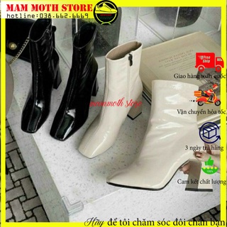 Giày bốt nữ, boot khóa sườn cao cổ nữ da bóng hàng quảng châu cao cấp đủ size