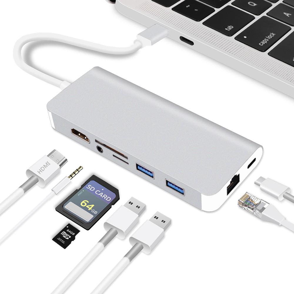 8 in 1 TYPE C To USB-C USB 3.0 HDMI RJ45 Audio SD Reader Hub Adapter For Macbook Pro 13 15 16 Mac Air 13.3 A1932 A2159 A2141 A2179 A2289 A2251