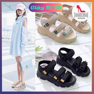 Sandal Nữ Quai Dán Có Chữ Viền Xanh, Vàng 2 Màu