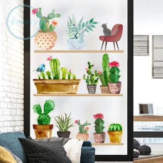 Miếng Dán Tường Trang Trí Hình Chậu Cây Xương Rồng