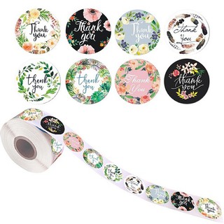 Một Cuộn 500 Miếng Dán Gồm 8 Phông Chữ THANK YOU (Cảm Ơn) Nền Hoa Văn Bạn Dùng Cho Trang Trí Tiệc