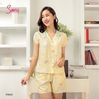 Bộ pijamas lanh Sunfly áo cộc quần sooc ST8652