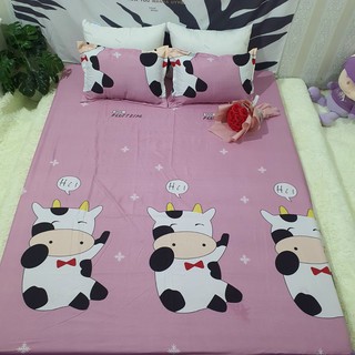 Bộ Ga Gối Cotton Poly Mẫu BÒ SỮA HỒNG