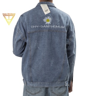 Áo khoác jean unisex nam nữ TH Store bò thêu hình bông cúc cá tính ulzzang