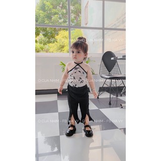Set áo yếm mix quần loe xẻ sang chảnh cho bé