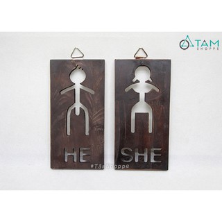 [GỖ CẮT CÁCH ĐIỆU - DÀY DẶN] Bộ 2 bảng treo cửa WC HE - SHE bằng gỗ