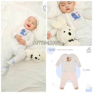 SLD185 Bộ dài tay sơ sinh La Pomme cúc lệch Sư tử biển - BST Sơ sinh La Pomme Sư tử biển vải sợi tre